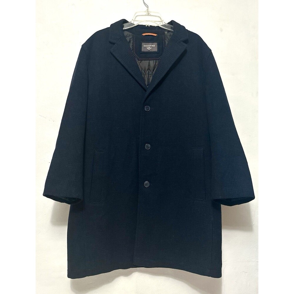 Dockers Nautical Navy Blue Wool Blend Coat Jacket Graph Pattern Large